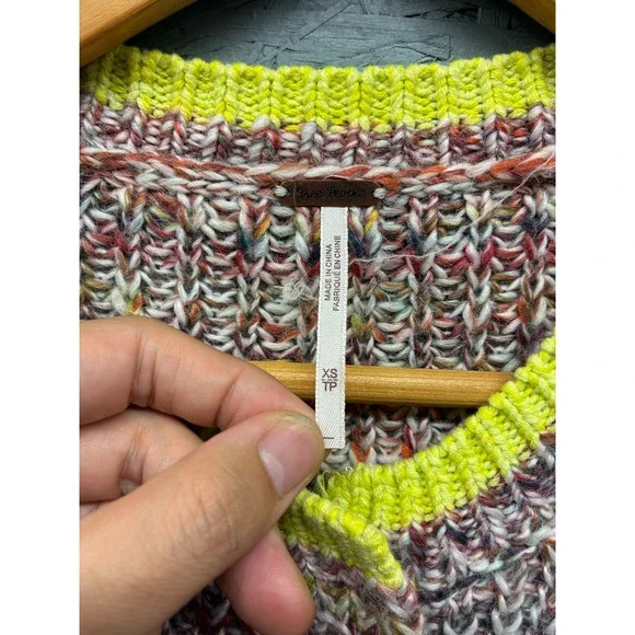 Free People Cardigan Women’s Multi Knit Wool Blend Pullover Neon Trim XS NWT